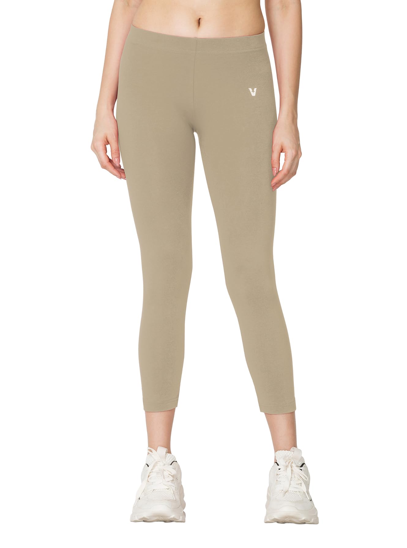 vstar FL03 Women Ankle Length Stretchable Slim Fit Leggings with Secured Side Pocket | Moisture-Wicking | Soft Waistband & Cotton-Elastane Fabric | L | Beige-picture-13