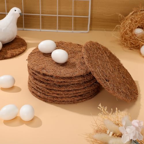 Image of OUNONA Coconut Fiber Bird Nesting Pads 10 Pack Round Pigeon Nest Liner for Egg Laying Breeding Warm Nest Support for Parrot Chicken Bird Cage Accessories 5.90 in