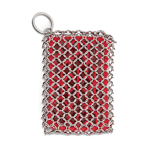 Image of HIC Kitchen Chainmail Cast Iron Scrubber, 18 /8 Stainless Steel and Silicone