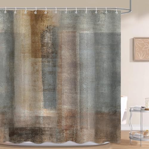 Moonslim Brown Grey Shower Curtains, Rustic Abstract Shower Curta...