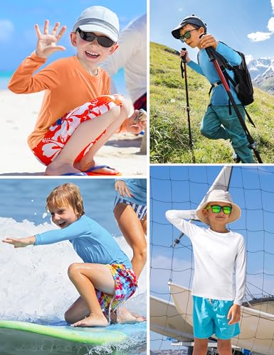 Image of Boys UPF 50+ Rash Guard Swim Shirt, Kids Youth Long Sleeve Sun Protection UV Rashguard Shirts for Water Surfing Beach