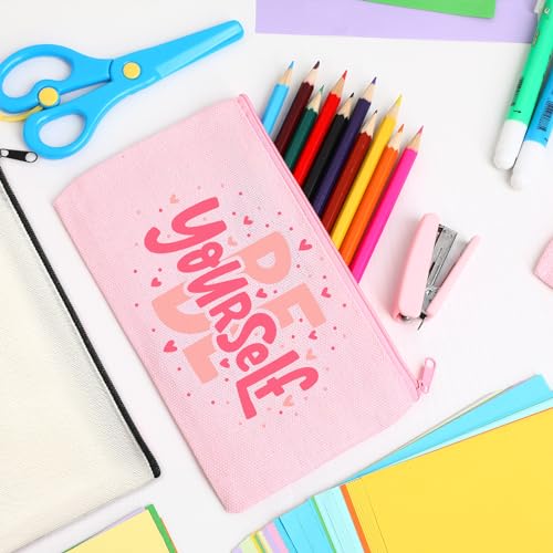 Image of Frienda 50 Pcs Canvas Zipper Pouch Bulk Gift Small Blank Pouch Makeup Bag Cosmetic Toiletry Bag Appreciation Gift for DIY Craft Projects Employee Coworkers Staff Team(Pink, Beige)