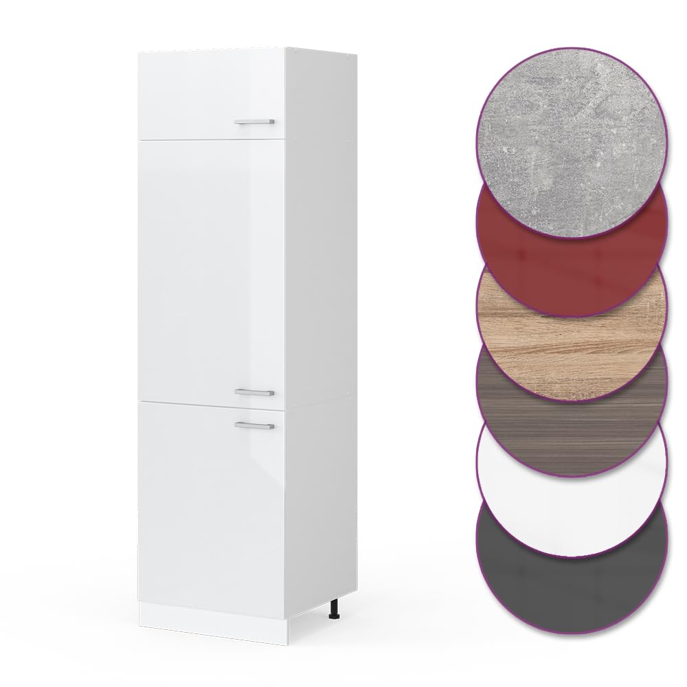 Vicco Armadio frigorifero R-Line, Bianco lucido, 60 cm, per la libera combinazione all'interno di sistemi cucina modulari | Per la libera combinazione all'interno di sistemi da cucina modulari
