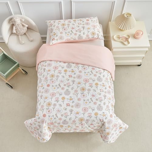DuShow Pink Floral Cot Bed Duvet Cover Set,Toddler Bedding Sets For Girls,Flower Toddler Cot Bed Duvet Cover and Pillowcase -120 x 150 - Cosy Home Interiors DuShow Pink Floral Cot Bed Duvet Cover Set,Toddler Bedding Sets For Girls,Flower Toddler Cot Bed Duvet Cover and Pillowcase -120 x 150 - Image 5