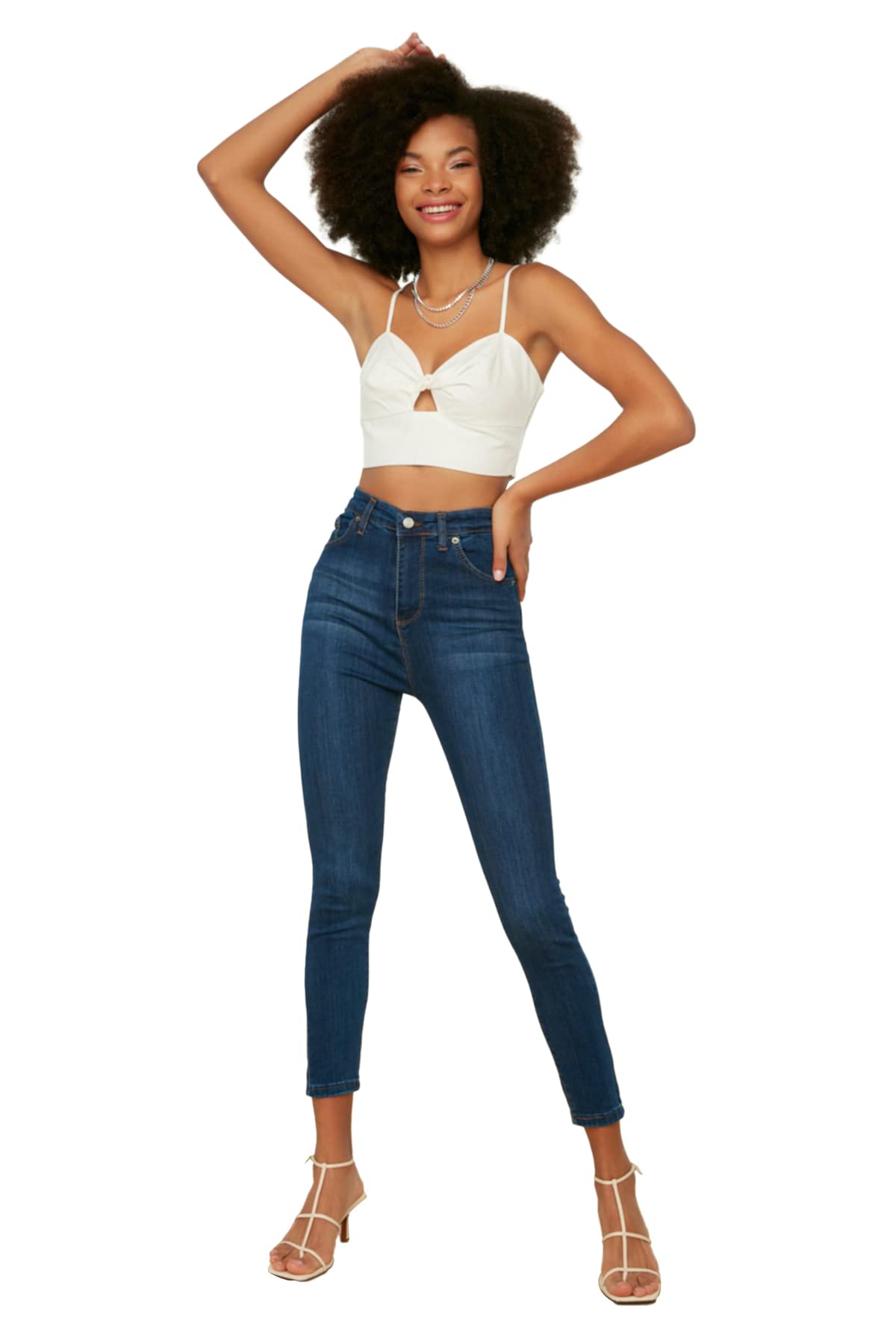 Trendyol Damen Navy Blue High Waist Skinny Jeans, Marineblau, 42 Eu