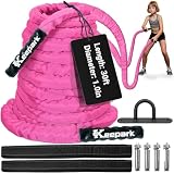 Battle Ropes for Home Gym 1 Inch Diameter 30FT Length Workout Rope Exercise Rope Training Ropes with Protective Sleeve for Kids Men Women Exercise Fitness & Strength Training-Pink