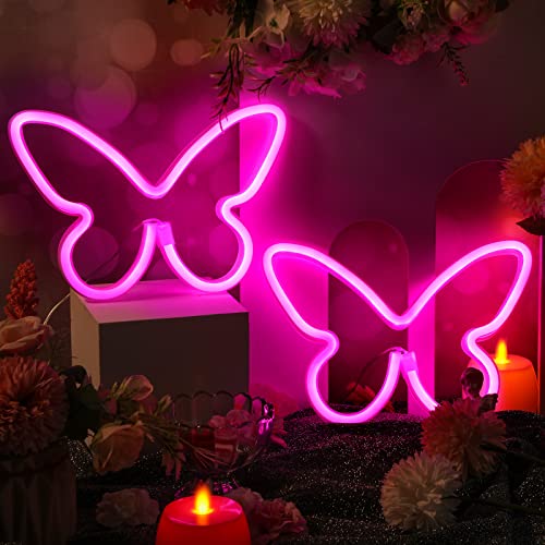 Image of Riakrum 2 Pcs Butterfly Neon Signs LED Lights Decor,Pink
