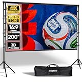 200 inch Projector Screen with Stand: KWOROVI Portable 16ft Large Projection Screen and Stand Outdoor - 16:9 4K HD Front Rear Movie Screens Indoor - Wrinkle-Free & Carry Bag for Backyard Cinema