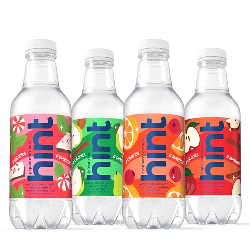 Image of Hint Fruit-Infused Bottled Water, Winter Variety Pack - Sugar Free Flavored Water with Zero Calories, Naturally Flavored, and No Artificial Sweeteners - 16 Fl Oz (Pack of 12)