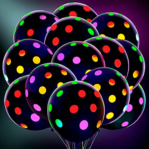 50 Pieces Blacklight Party Balloons UV Neon Glow Balloons 12 Inch Reactive Fluorescent Mini Polka Dots Balloons Latex Balloons Glow in The Dark Latex Balloons for Glow Party Supplies (Black)