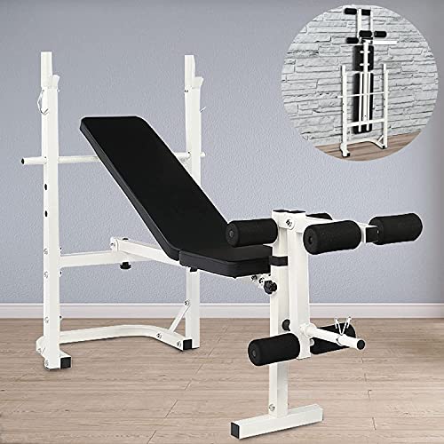Honadar Olympic Weight Bench Set for Full Body Workout, Bench Press Set w Adjustable Weight Bench for Indoor Exercise, Strength Training Equipment for Home Gym Workout (White)