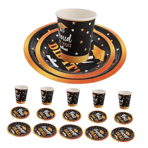 WHAMVOX 30pcs Graduation Party Tableware Set Disposable Paper Cups and Plates for Graduation Celebrations Themed Decor for Snacks and Desserts Easy Cleanup for Events