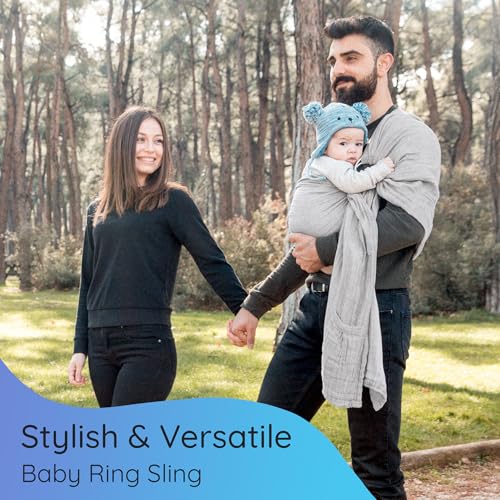 Ring Sling Baby Carrier - USA Lab Tested, 100% Natural Cotton Muslin, Breathable & Ergonomic Ring Sling Grey - Thumbnail 7