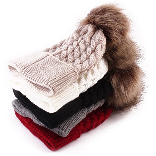 oenbopo Baby Winter Warm Knit Hat Infant Toddler Kid Crochet Fur Hairball Beanie Cap Black
