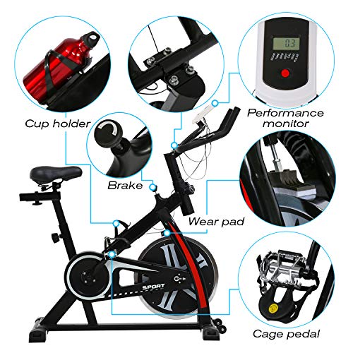 HCB Exercise Bike Indoor Cycling Bike Stationary Bike with Adjustable Seat and Resistance, Comfortable Seat Cushion Cycle Bike for Home Cardio Workout (Black)