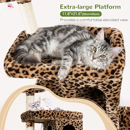 Image of Globlazer Heavy Duty Cat Trees for Large Cats, Sturdy 72in Maine Coon Cat Tree for Large Cat 20 lbs+ Heavy Duty Cat Tower for Adult Biggest Cats with 6 Scratching Posts, Hammock, S72, Leopard Print