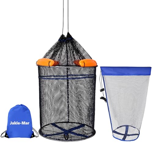 Extra Large Foldable Floating Fish Basket Live Fish Basket for Kayak Fishing Multi-Purpose Fishing Basket with Rubber Coated & Nylon Netting 2