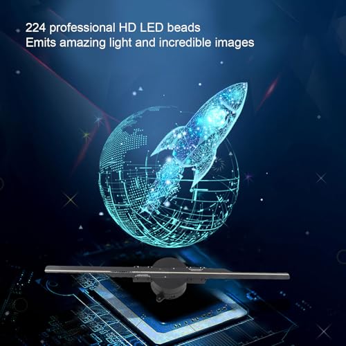 Ventilatore con Ologramma 3D, Proiettore con Ologramma 3D WiFi da 16,5 Pollici, Display Pubblicitario con Ologramma 3D con 224 Perline Luminose a LED per la Barra delle (Spina