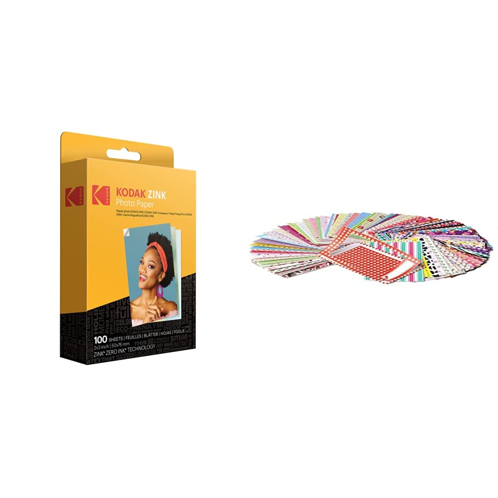Kodak 2"x3 Premium Zink Fotopapier (100 Blatt) & Zink Bunte, lustige & dekorative Fotorahmen Aufkleber für 2x3 Fotopapier Projekte - Packung mit 100 Stück
