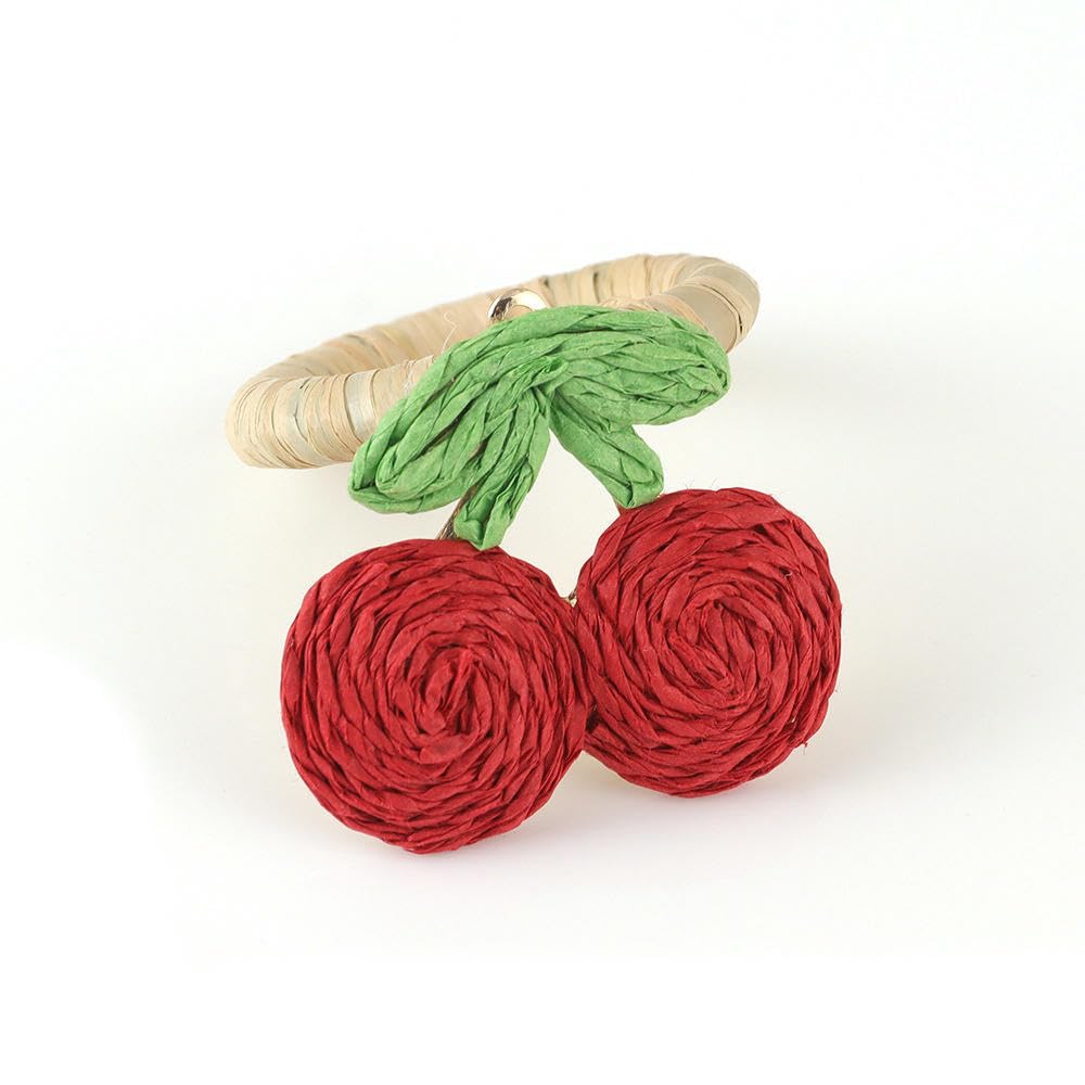 Rond De Serviette Lot de 36 Ronds De Serviette en Raphia Tressé a Motif Cerises Rouges pour Mariages Anniversaires Et Dîners D'Hôtel