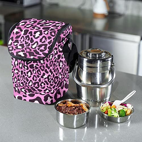 Bolsa de almuerzo con diseño de leopardo rosa que soluciona el transporte de comida escolar 7