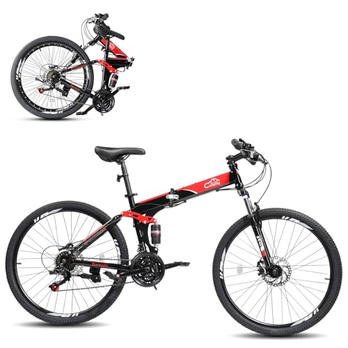 CamPingSurvivals 26/27.5 Inch Foldable Bike Folding Bike with 21 Speed, One...