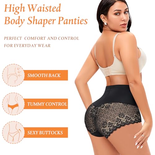Image of Werena Tummy Control Shapewear Panties for Women High Waisted Shaping Underwear Lace Body Shaper Girdle