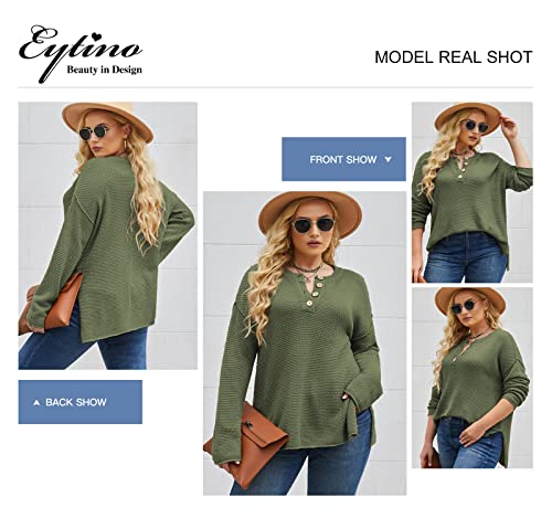 Image of Eytino Womens Plus Size Sweaters Casual Long Sleeve Loose V Neck Button Henley Tops Pullover Knit Jumpers,(1X-5X)