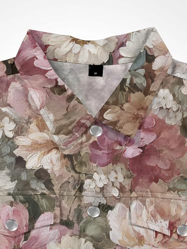 Men's Vintage Floral Blazer, Multicolor Jacquard Collar Button-Down top for Going Out, Autumn Outerwear4