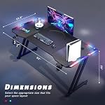 63 Inch Gaming Desk with LED Lights Carbon Fibre Surface Gaming Table Large Computer Desk Ergonomic Home Office Desks Z Shaped PC Gamer Workstations with Cup Holder & Headphone Hook Black