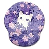 LIMKRIAN Purple Mouse Pad with Wrist Rest, Cat Ergonomic Mouse Pad Wrist Support with Non-Slip Pain Relief PU Base, Funny Computer Mousepad, Cute Kawaii Purple Office Supplies Desk Accessories Decor