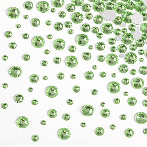 Image of Beadsland Rhinestones for Makeup,8 Sizes 2500pcs Light Green Flatback Rhinestones Face Gems for Nails Crafts with Tweezers and Wax Pencil,Peridot,SS4-SS30