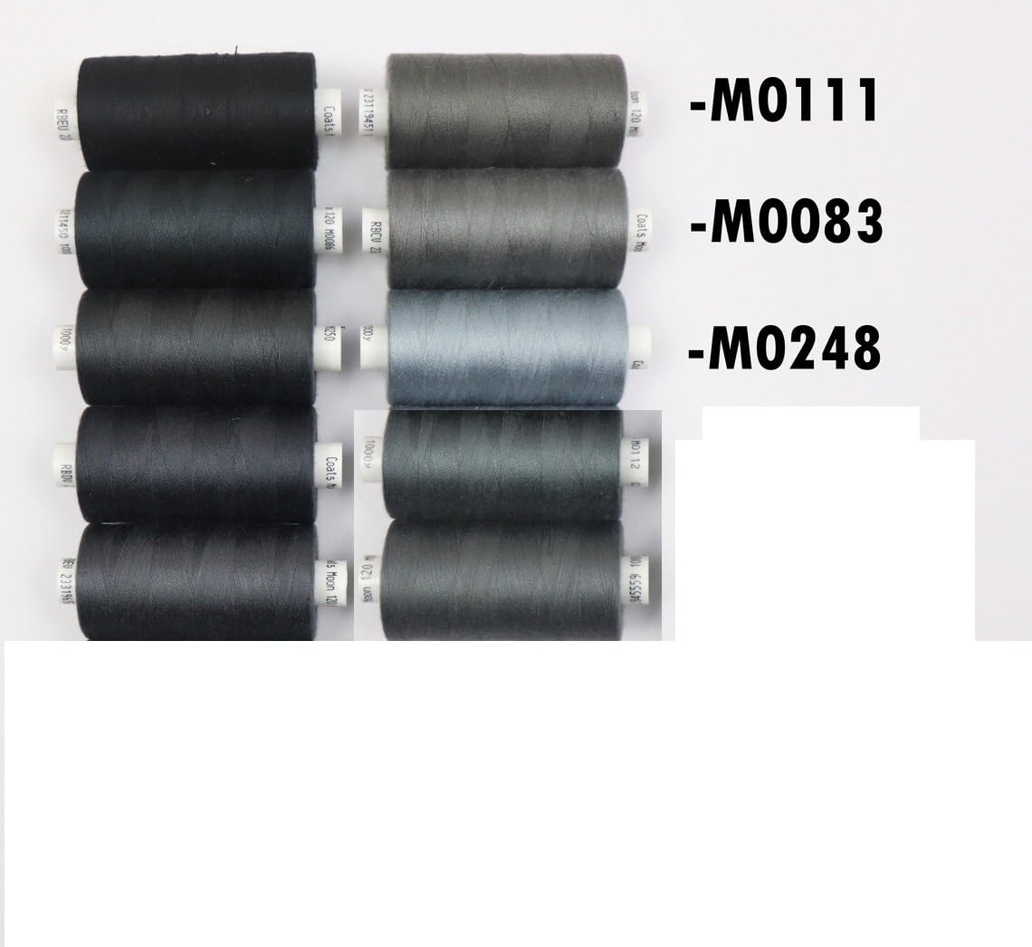 Assorted Sewing Thread Box of 10 reels -10 x Moon Polyester Reels Thread Sewing Over Locking 1000 Yards 120’s (Assorted Greys) - Image 3