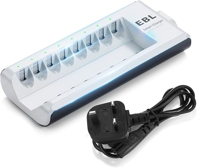 EBL 8 Bays Indepedent AA AAA Battery Charger for Ni-MH Ni-CD Rechargeable Batteries Upgraded 808 Individual Charger
