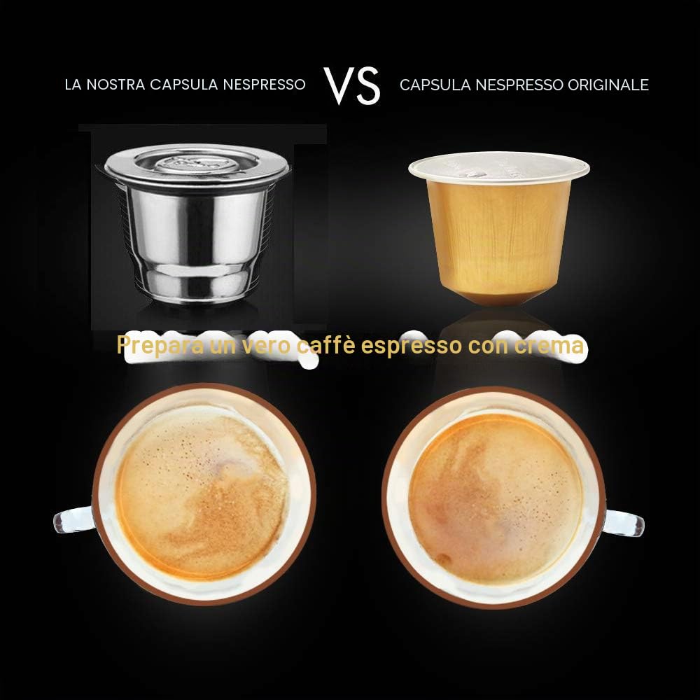 Espresso Capsule Caffè Compatibili Nespresso Nespresso Capsula ricaricabile,riutilizzabili Filtro in Acciaio Inox,Coffee Capsule+Tamper+Cucchiaio+Spazzola