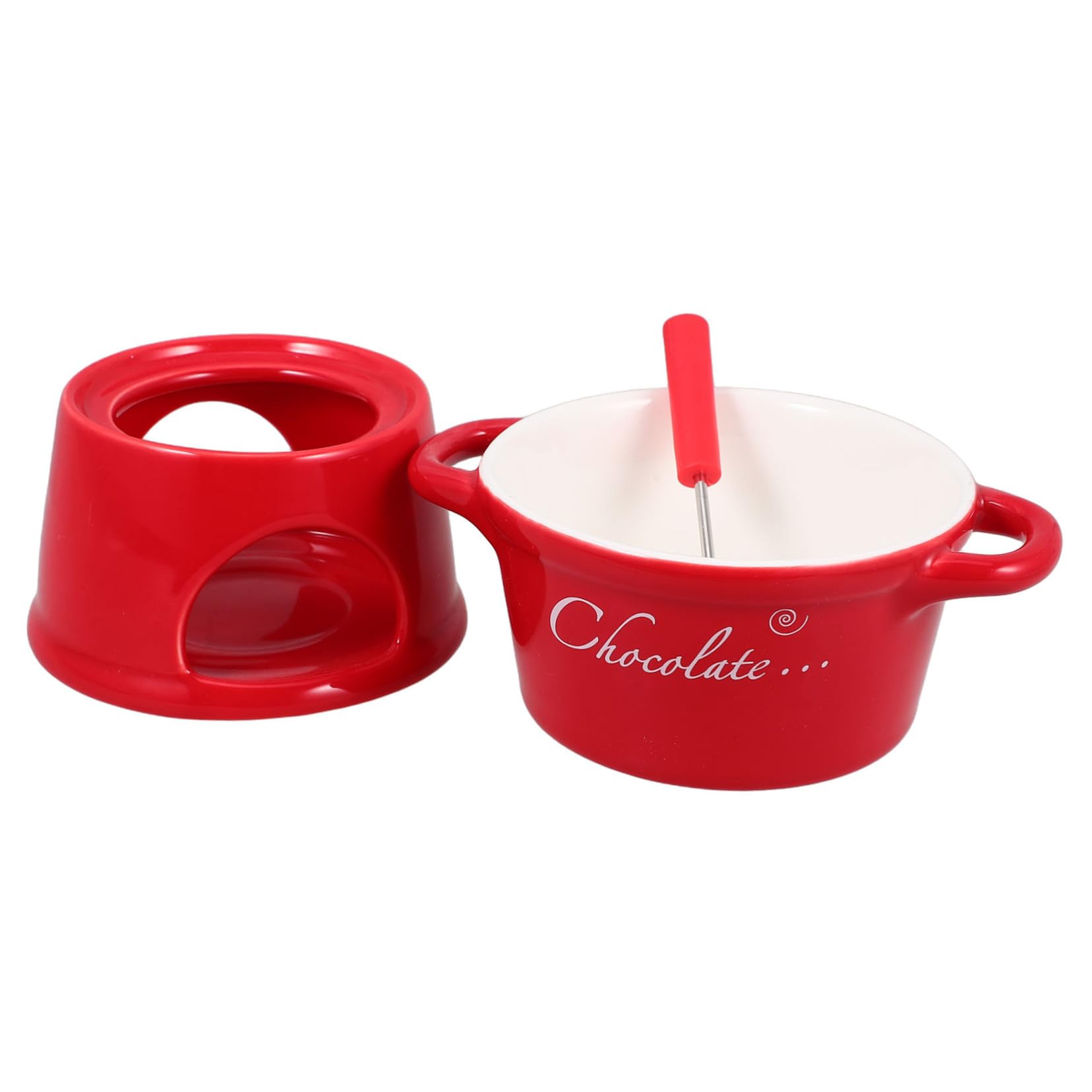 Ciieeo Ceramic Chocolate Melting Pot Fondue Hot Pot for Cheese Butter Dessert Quick Heating Easy to Clean for Gatherings Romantic Dinners Red