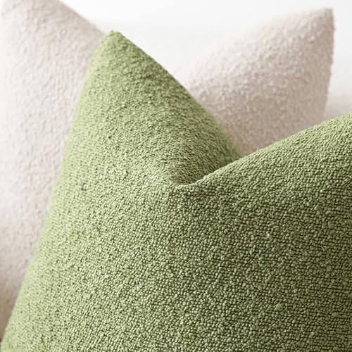 Image of Foindtower Pack of 2 Textured Boucle Throw Pillow Covers Accent Solid Decorative Lumbar Pillow Cases Soft Couch Cushion Case for Chair Sofa Bedroom Living Room Home Decor 12x20 Inch Leaf Green