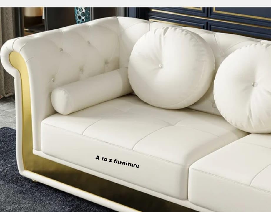 Image of A to Z Furniture Classic Chesterfield Sofa Set Luxury Chesterfield Sofa in for Home Living Room & Office (White)