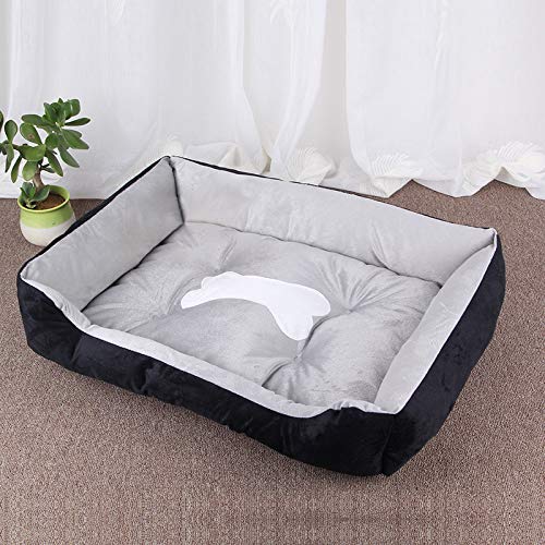 Hiseng Soft Dog Bed, Bone Pattern Design Self-Warming Cat Bed Washable Square Dog Beds Medium, Plush Anti-Slip Bottom Cat Beds for Indoor Cats (60x45cm,Grey)
