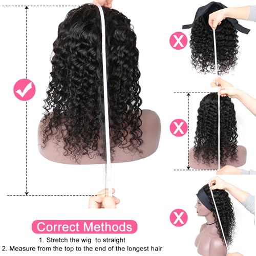 Image of Headband Wig Human Hair Deep Wave Headband Wig Human Hair Machine Made Glueless None Lace Front Wigs Brazilian Virgin Wig for Black Women Natural Color 150% Density 12Inch