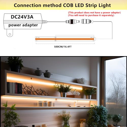 Image of 24V COB LED Strip Light Warm White 3000K IP20 Uniform Light Emitting 480LEDs /M 16.4FT /5M CRI90 Flexible Can be Cropped LED Light Strip Cabinet Home DIY Lighting Projects (Warm White 3000K)
