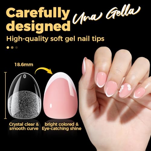 Image of UNA GELLA Extra Short Almond Gel Nail Tips, 216 Pcs Pre-shape XS Almond Nail Tips Full Cover Press On Nails Half Matte Clear Fake Nails For Women Girl DIY Salon At Home 12 Sizes