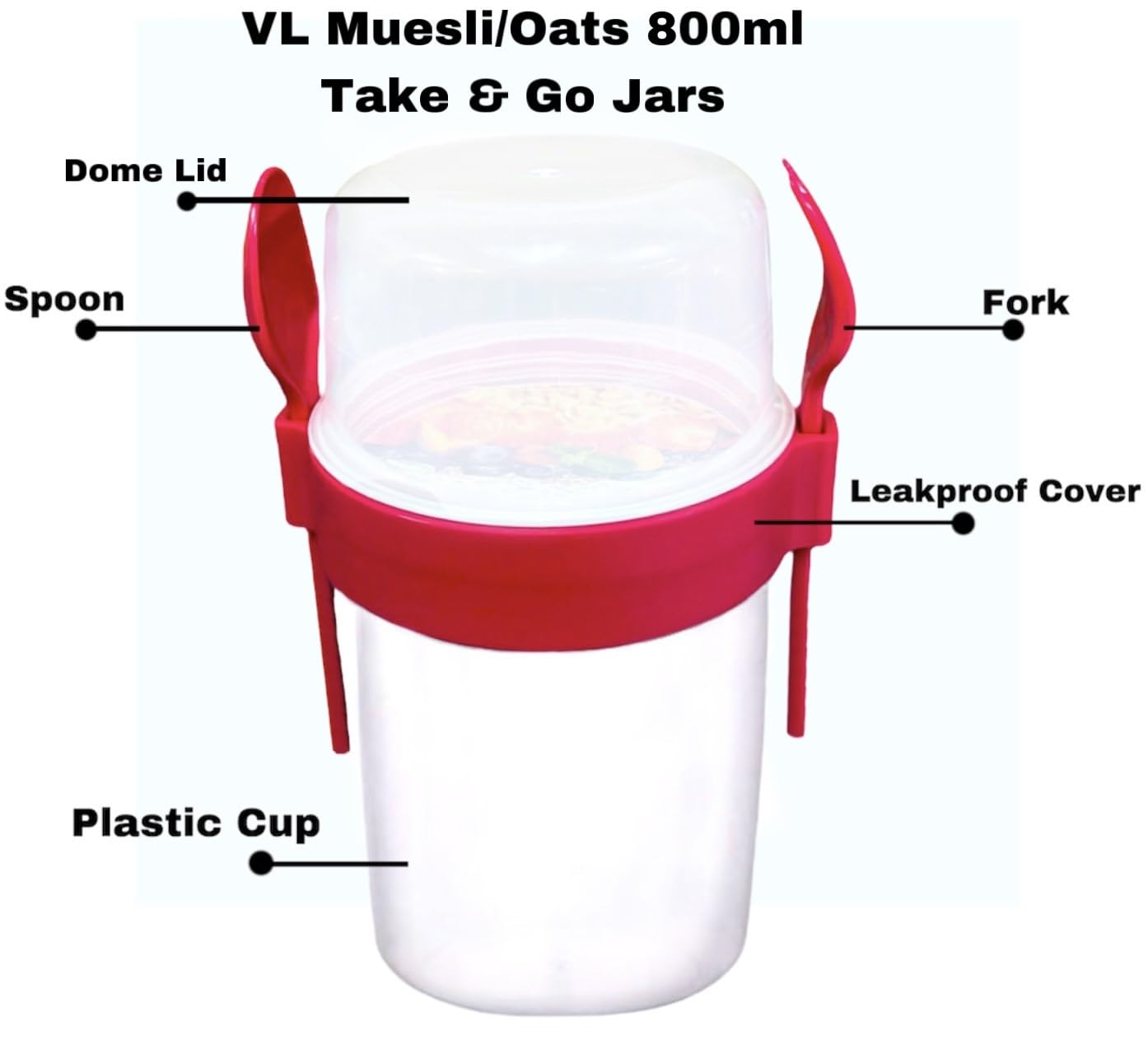 4All 2PCs Reusable BPA Free Museli Pots 800ml Yoghurt Cup with Spoon & Fork Breakfast Pots to GO Cereal On the Go Dishwasher Safe Oatmeal Jars - Image 3