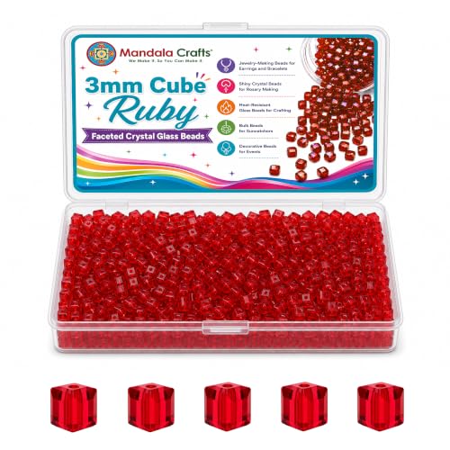 Mandala Crafts Ruby 3mm Cube Glass Crystal Beads for Crafts Jewelry Making