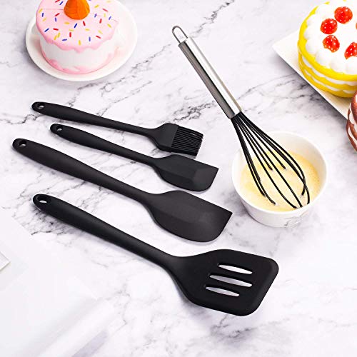 Image of P-Plus International Silicone Spatula Set 5-piece - 500ºF Heat-Resistant Baking Spoon Spatula - Seamless One-Piece Design Easy to Clean - Non-Stick Silicone Stainless Steel Core (Utensil 5 Black)