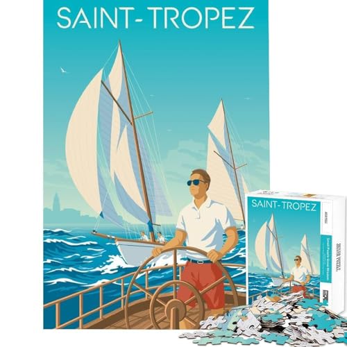 Puzzle Adulte 1000 pièces Saint-Tropez Voile Affiche de Voyage Impression d'art Jouet addictif pour cultiver la Patience Jeu Familial Améliore la mémoire...
