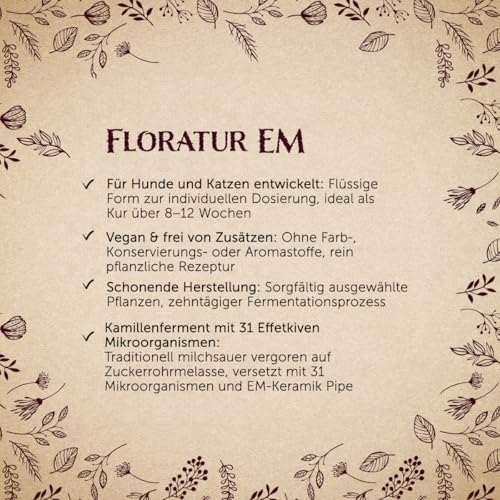 Waldkraft Floratur EM Premium | Kamillenferment für Hunde & Katzen | Mit 31 effektiven Mikroorganismen | Natürlich fermentiert ohne Zusatzstoffe | 510 ml in lichtschützendem Braunglastiegel