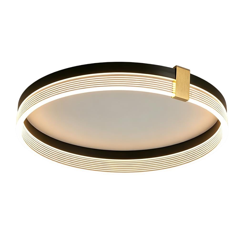 Lampa Sufitowa LED Do Salonu Nowoczesna Luksusowa Okrągła Lampa Sufitowa Cienka Lampa Czarno‑złota Z Aluminium + Akrylu 3000K Do Salonu Sypialni Gabinetu Garderoby(40CM)