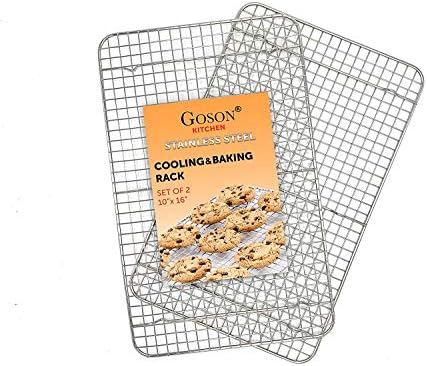 Goson Kitchen Stainless Steel Heavy Duty Metal Wire Cooling, Cooking, Baking Rack For Baking Sheet, Oven Safe up to 575F, Dishwasher Safe Rust Free | 10"x16"; SET OF 2