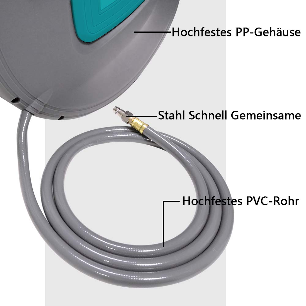 YRHome 10m Druckluftschlauch Aufroller automatisch 1/4'' Anschluss Schlauchaufroller Wandschlauchhalter Schlauchtrommel automatisch Druckluftschlauch-trommel für Autoreparaturstationen Grau